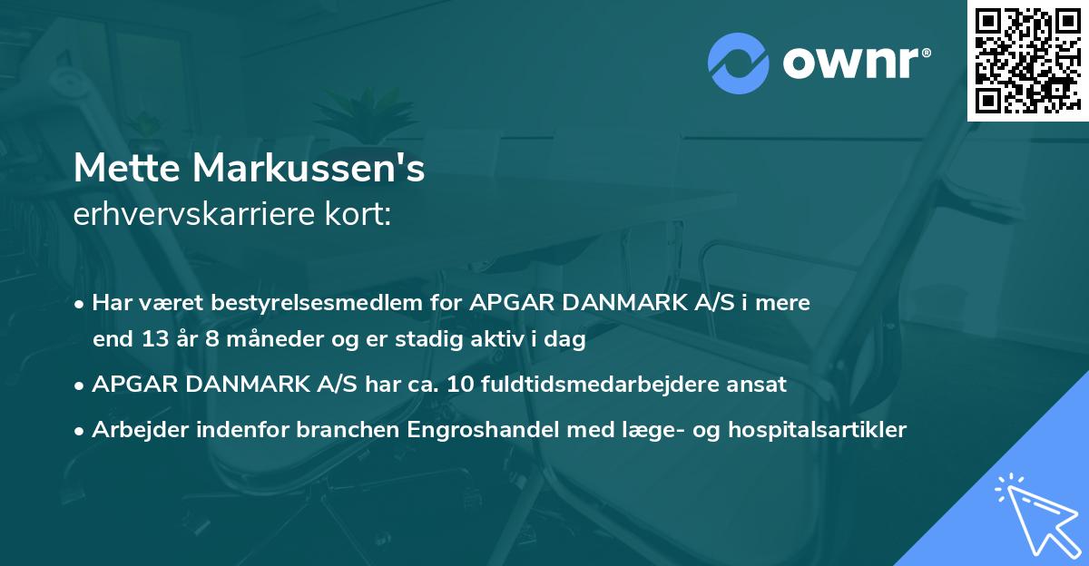 Mette Markussen's erhvervskarriere kort