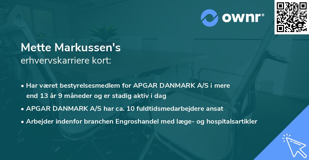 Mette Markussen's erhvervskarriere kort