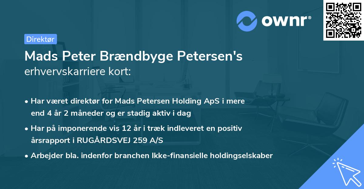 Mads Peter Brændbyge Petersen's erhvervskarriere kort