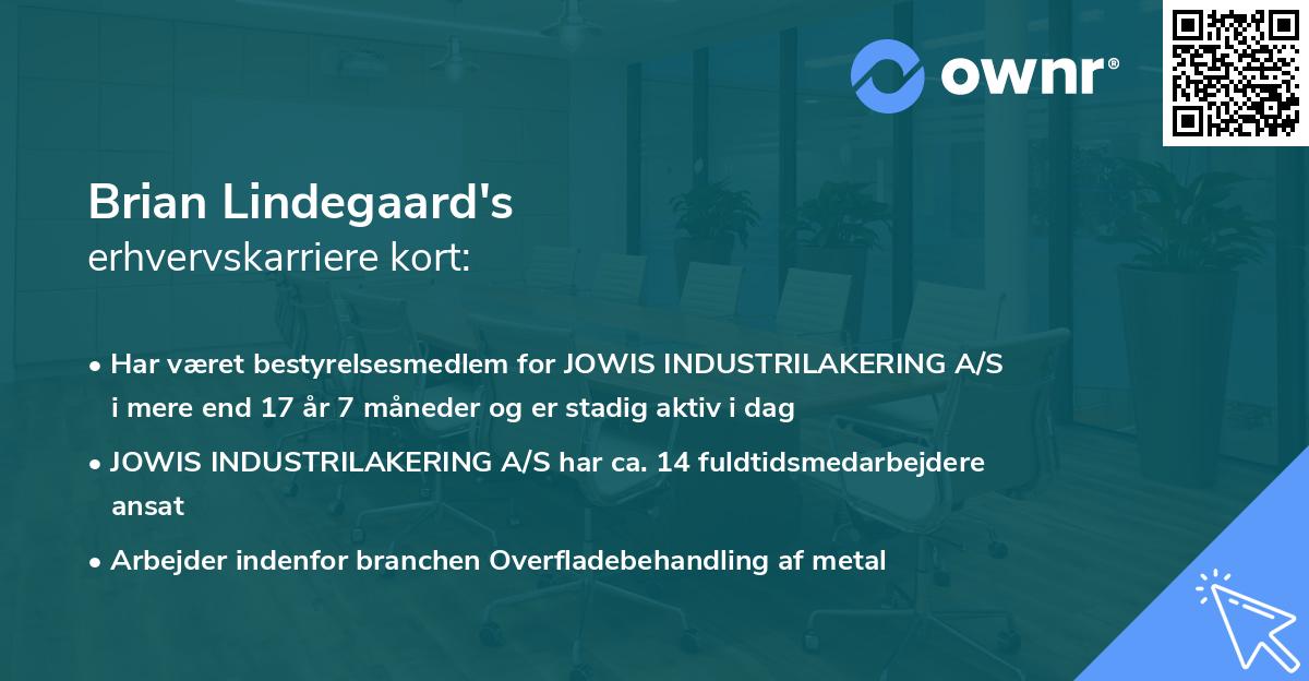 Brian Lindegaard's erhvervskarriere kort