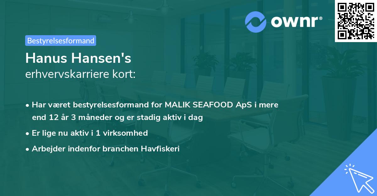 Hanus Hansen's erhvervskarriere kort