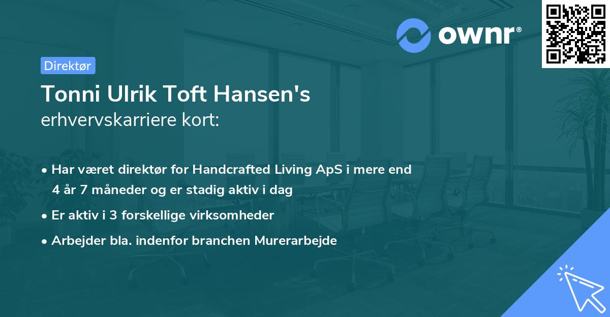 Tonni Ulrik Toft Hansen's erhvervskarriere kort
