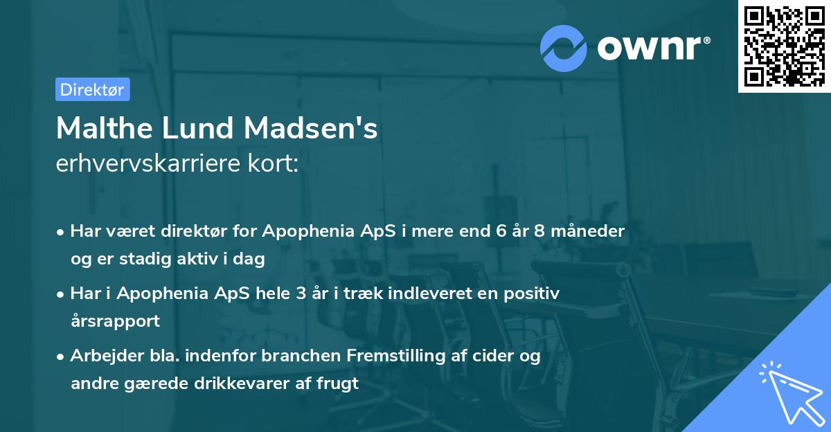 Malthe Lund Madsen's erhvervskarriere kort