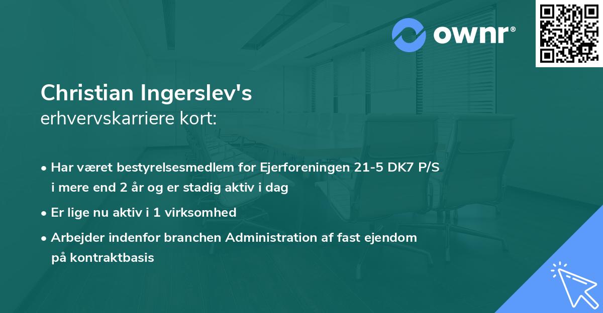 Christian Ingerslev's erhvervskarriere kort
