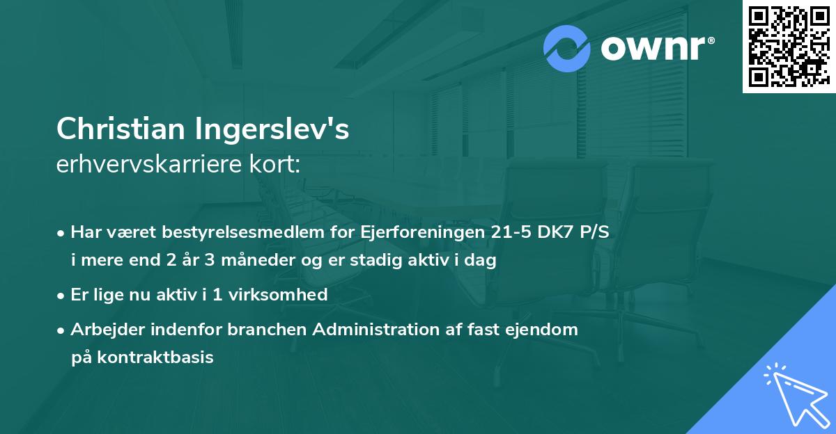 Christian Ingerslev's erhvervskarriere kort
