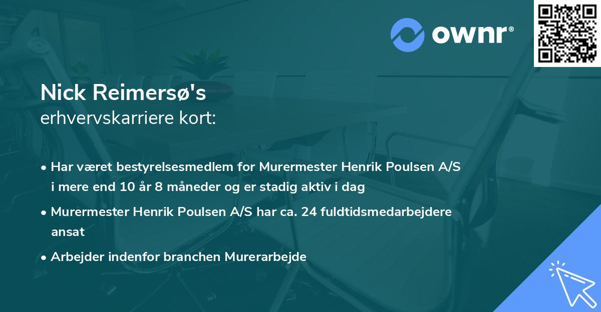 Nick Reimersø's erhvervskarriere kort