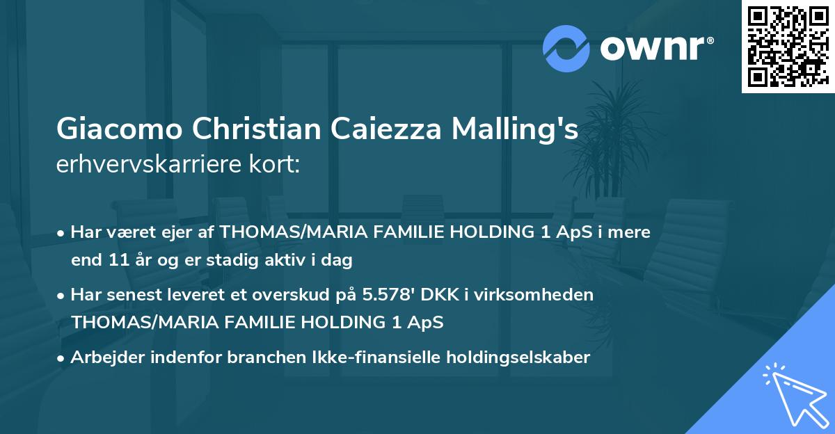 Giacomo Christian Caiezza Malling's erhvervskarriere kort