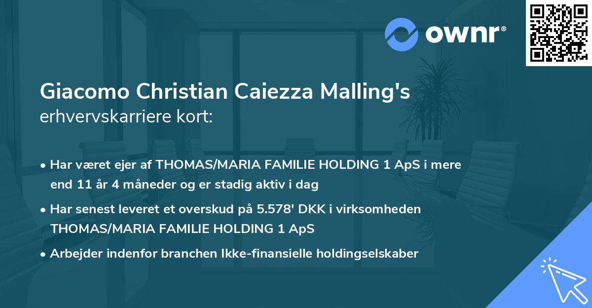 Giacomo Christian Caiezza Malling's erhvervskarriere kort
