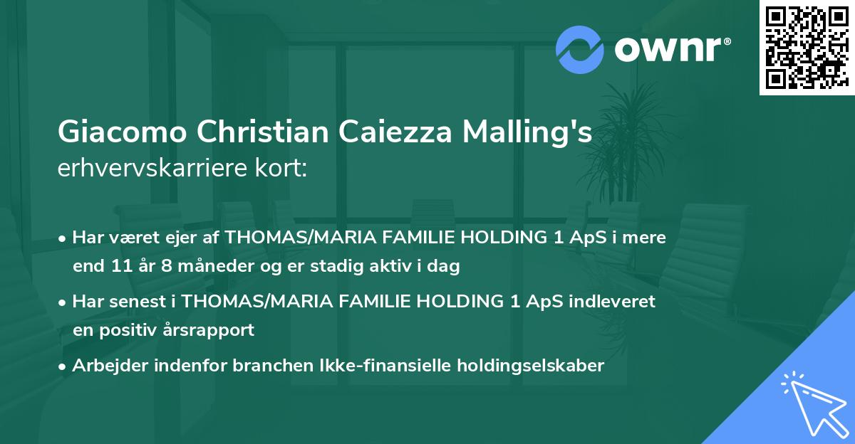 Giacomo Christian Caiezza Malling's erhvervskarriere kort