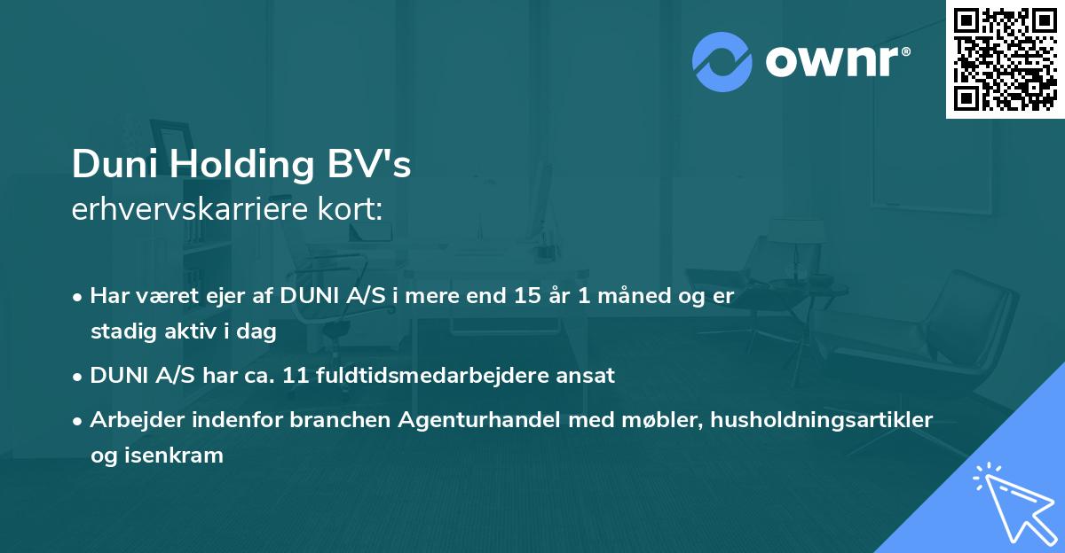 Duni Holding BV's erhvervskarriere kort