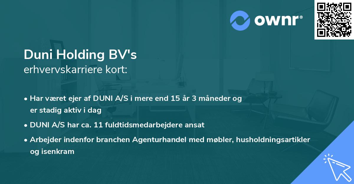 Duni Holding BV's erhvervskarriere kort