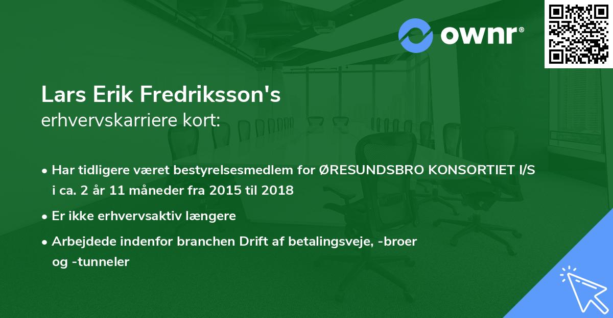 Lars Erik Fredriksson's erhvervskarriere kort