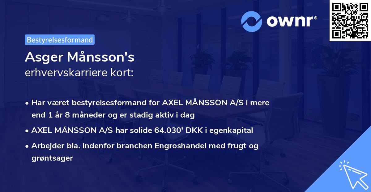 Asger Månsson's erhvervskarriere kort