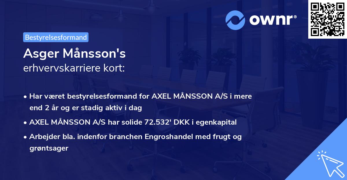 Asger Månsson's erhvervskarriere kort