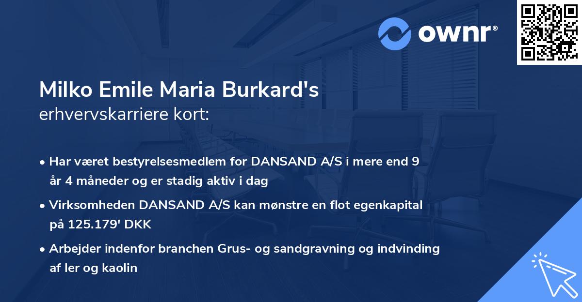 Milko Emile Maria Burkard's erhvervskarriere kort