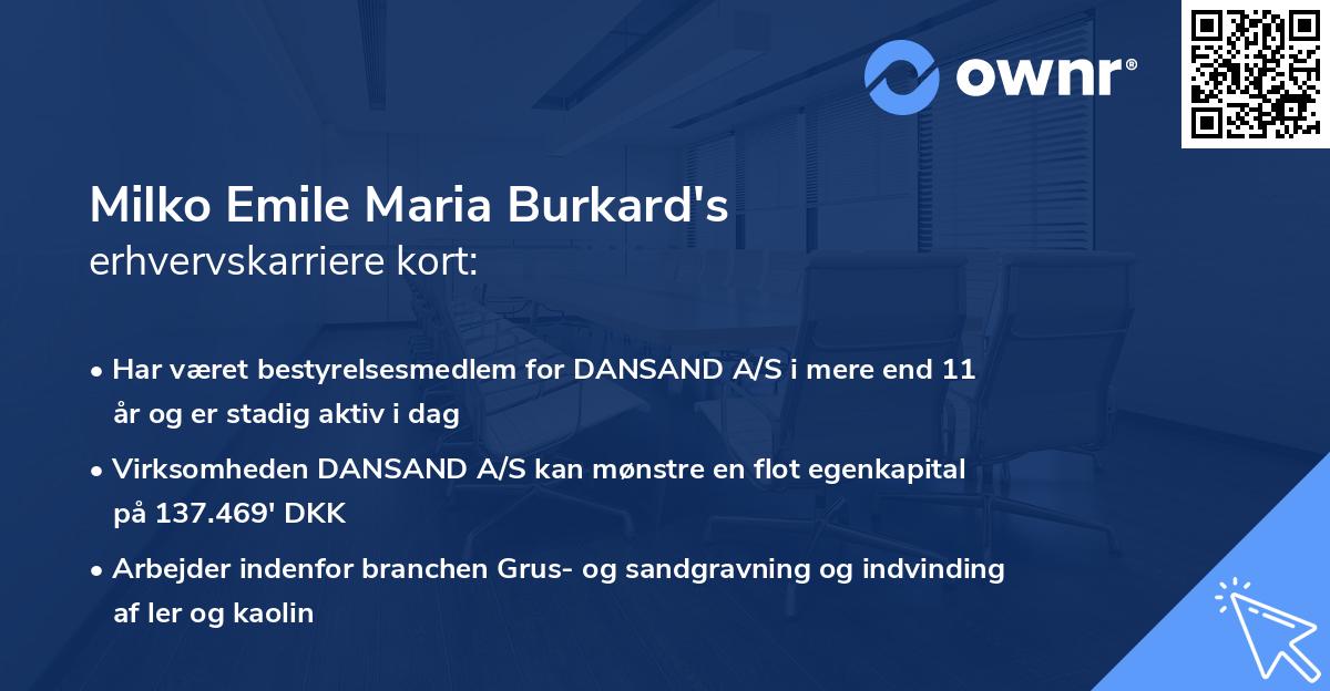 Milko Emile Maria Burkard's erhvervskarriere kort