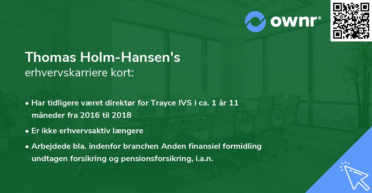 Thomas Holm-Hansen's erhvervskarriere kort