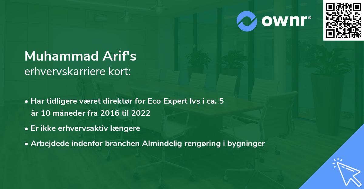 Muhammad Arif's erhvervskarriere kort