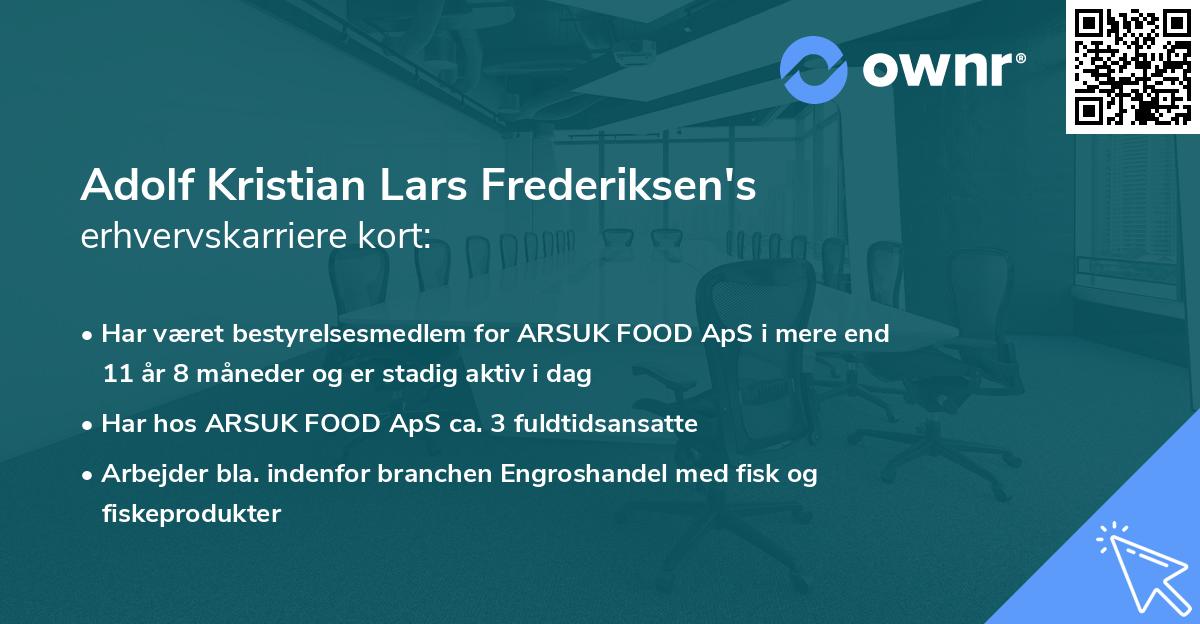 Adolf Kristian Lars Frederiksen's erhvervskarriere kort
