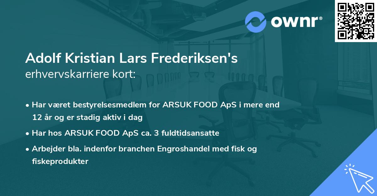 Adolf Kristian Lars Frederiksen's erhvervskarriere kort