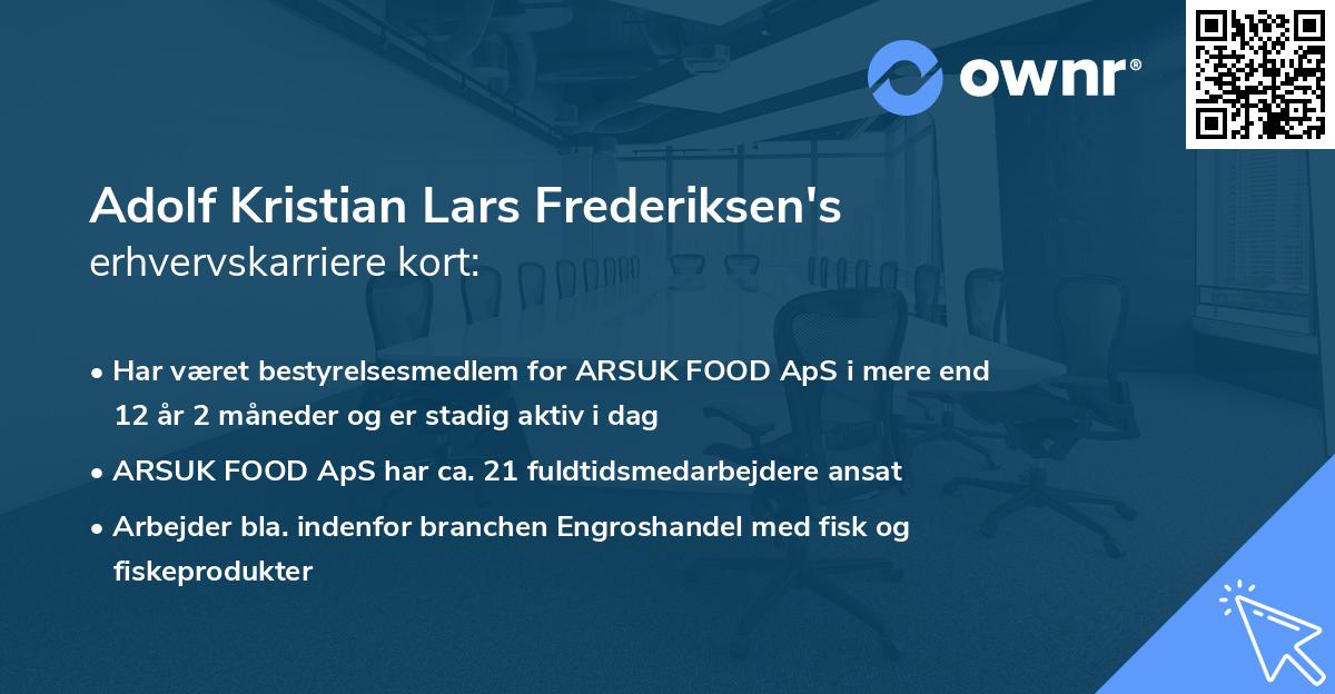 Adolf Kristian Lars Frederiksen's erhvervskarriere kort