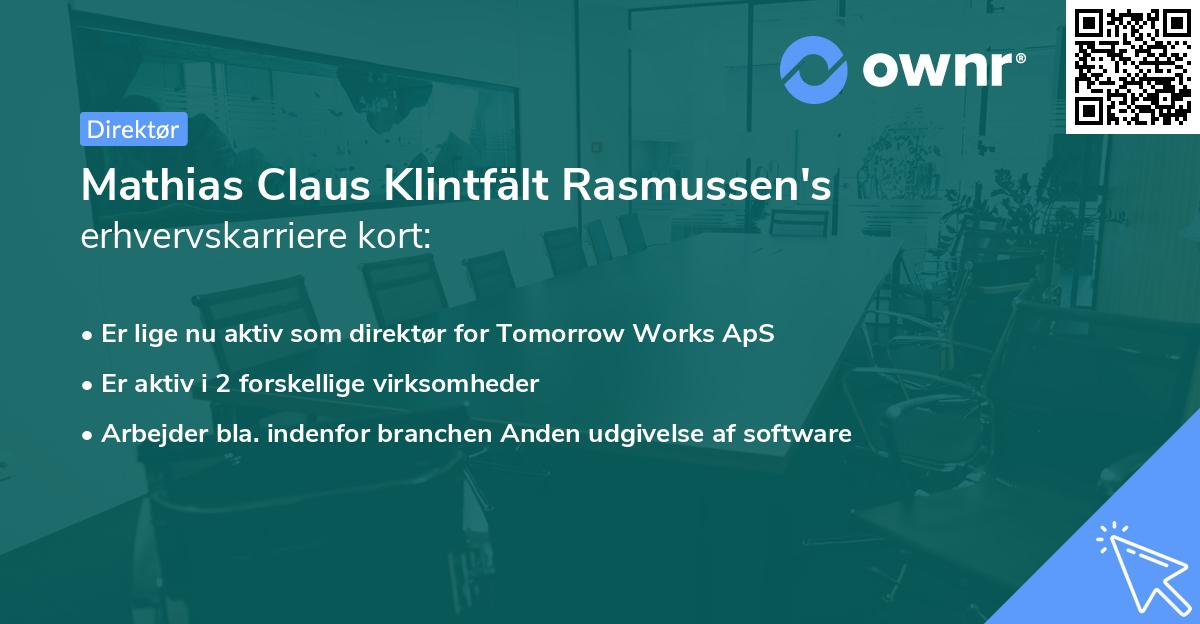 Mathias Claus Klintfält Rasmussen's erhvervskarriere kort