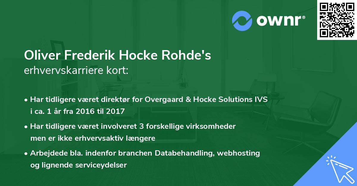 Oliver Frederik Hocke Rohde's erhvervskarriere kort
