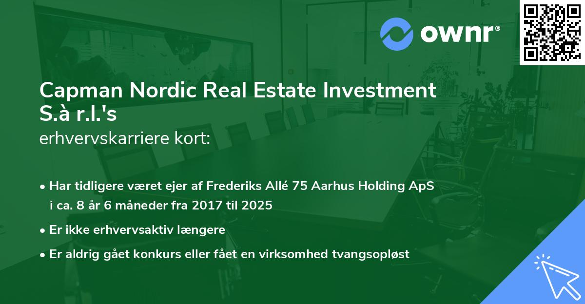 Capman Nordic Real Estate Investment S.à r.l.'s erhvervskarriere kort