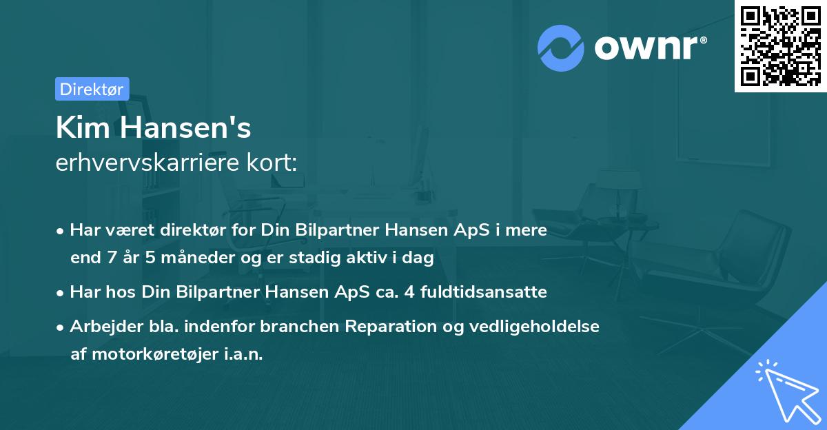 Kim Hansen's erhvervskarriere kort