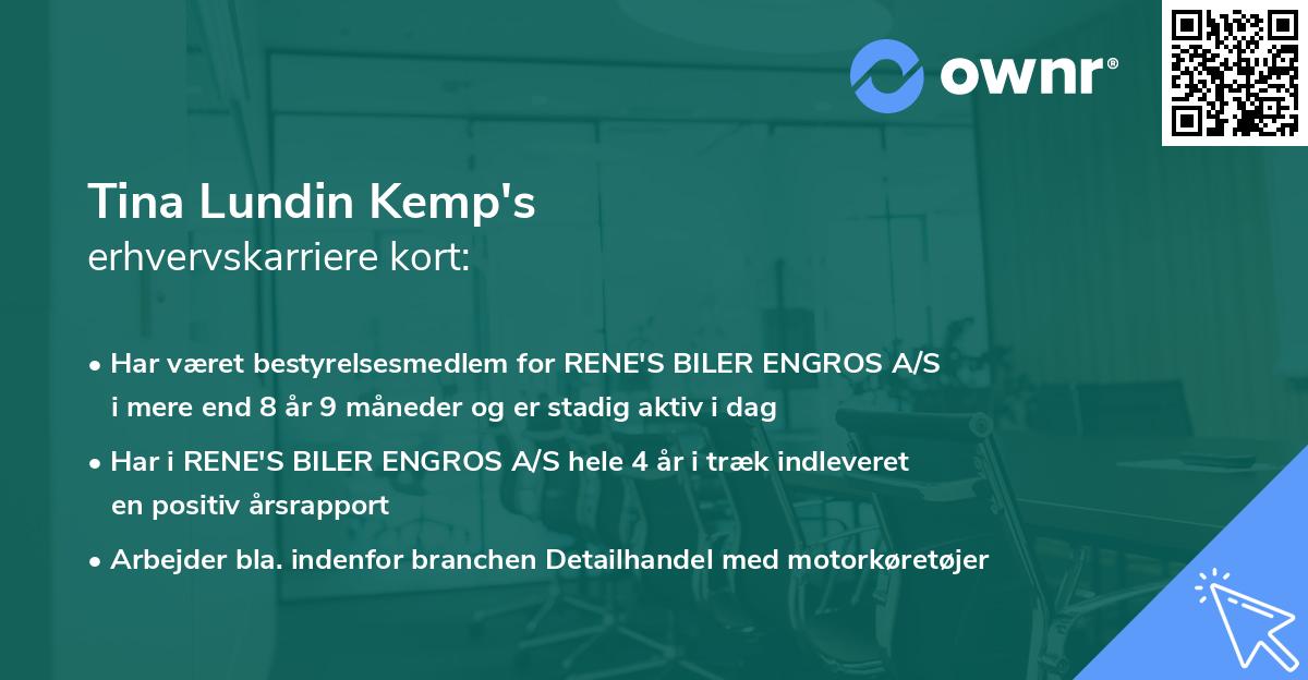 Tina Lundin Kemp's erhvervskarriere kort