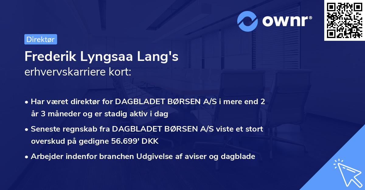 Frederik Lyngsaa Lang's erhvervskarriere kort