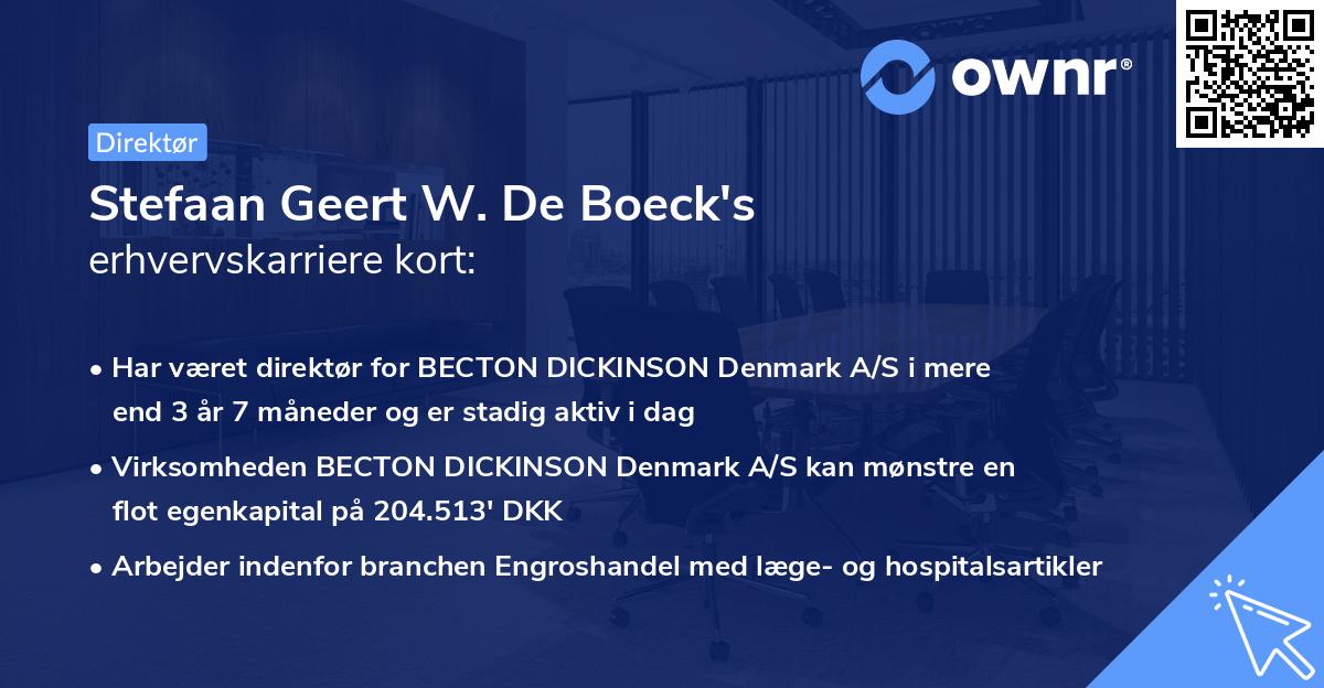 Stefaan Geert W. De Boeck's erhvervskarriere kort