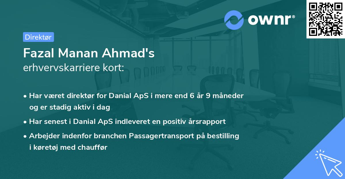 Fazal Manan Ahmad's erhvervskarriere kort