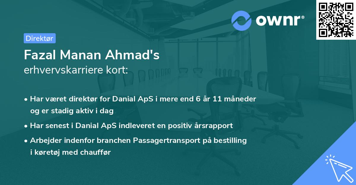 Fazal Manan Ahmad's erhvervskarriere kort