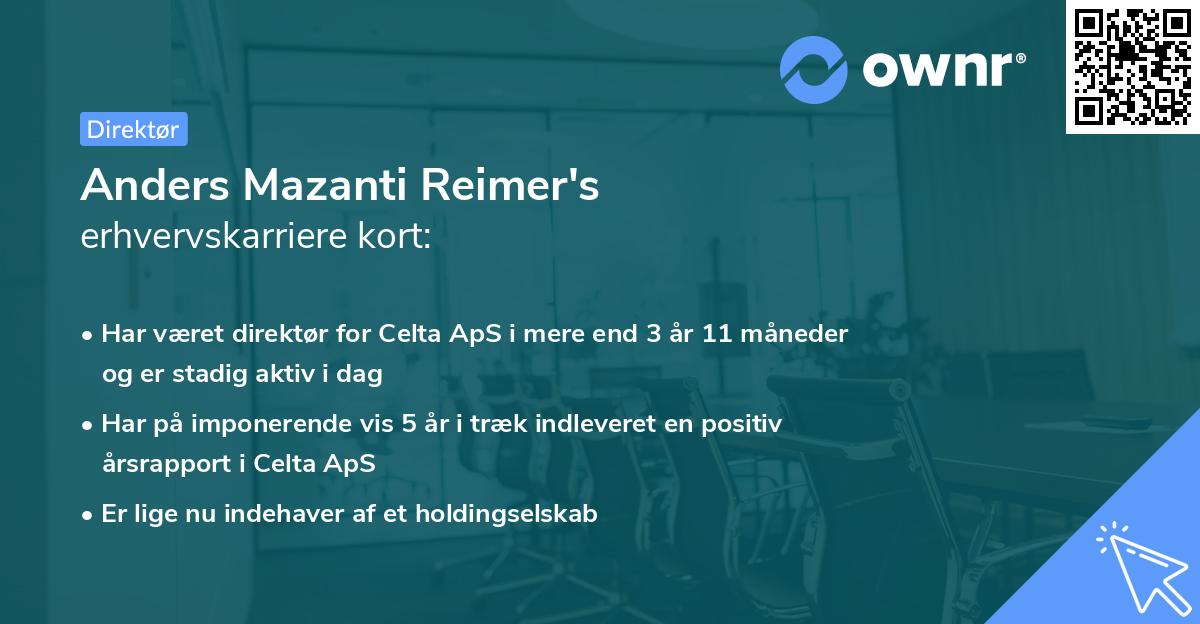 Anders Mazanti Reimer's erhvervskarriere kort