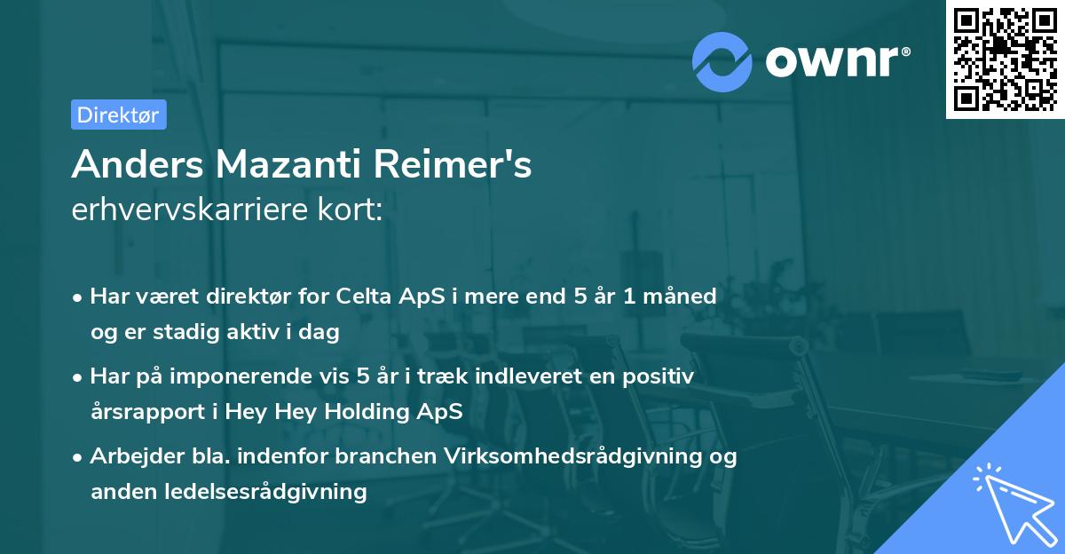 Anders Mazanti Reimer's erhvervskarriere kort