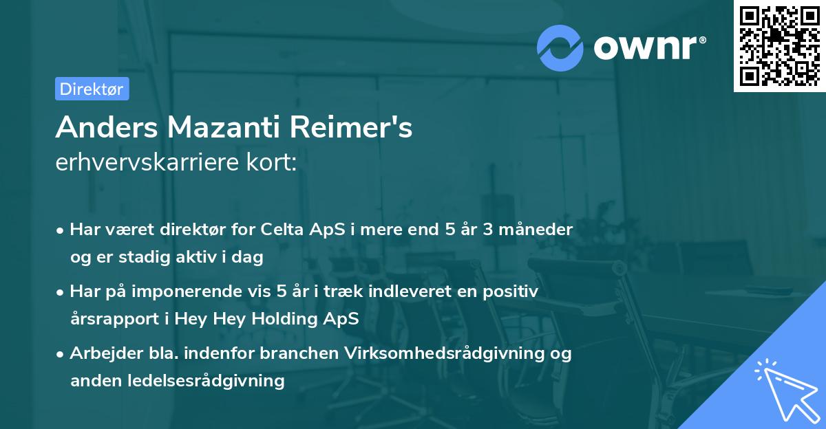 Anders Mazanti Reimer's erhvervskarriere kort