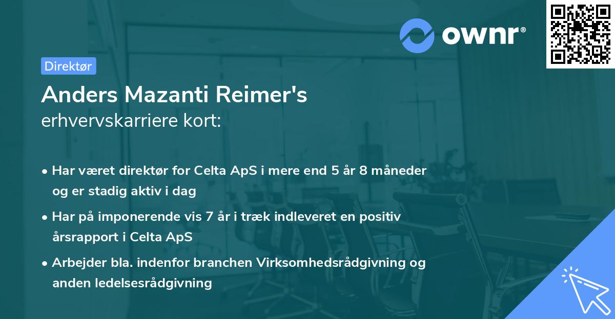 Anders Mazanti Reimer's erhvervskarriere kort