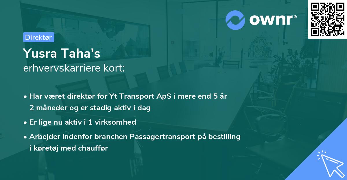 Yusra Taha's erhvervskarriere kort