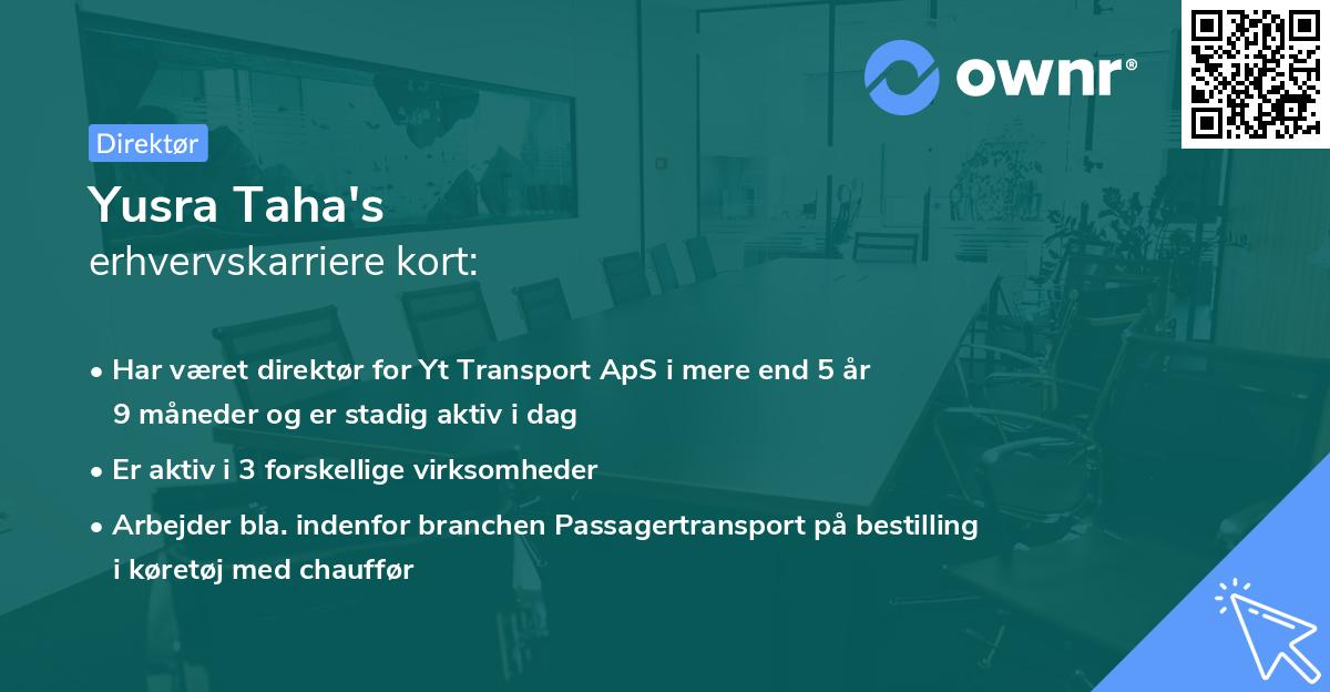 Yusra Taha's erhvervskarriere kort