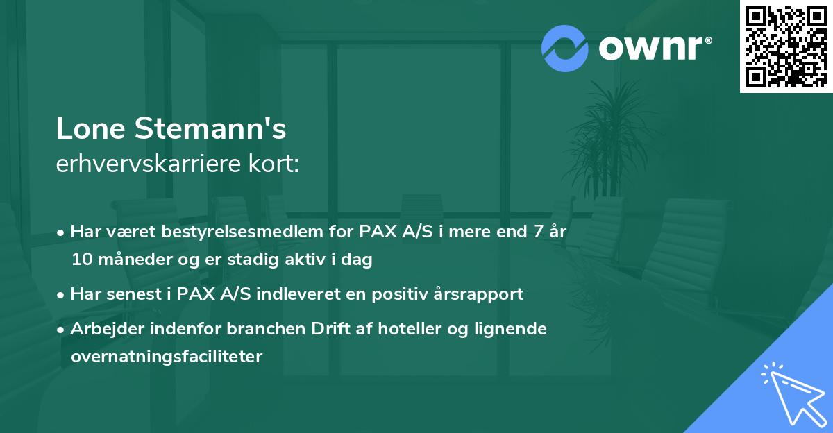 Lone Stemann's erhvervskarriere kort