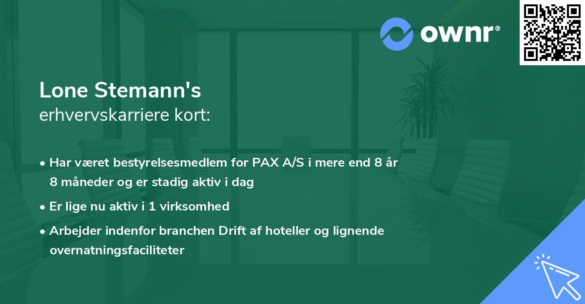 Lone Stemann's erhvervskarriere kort