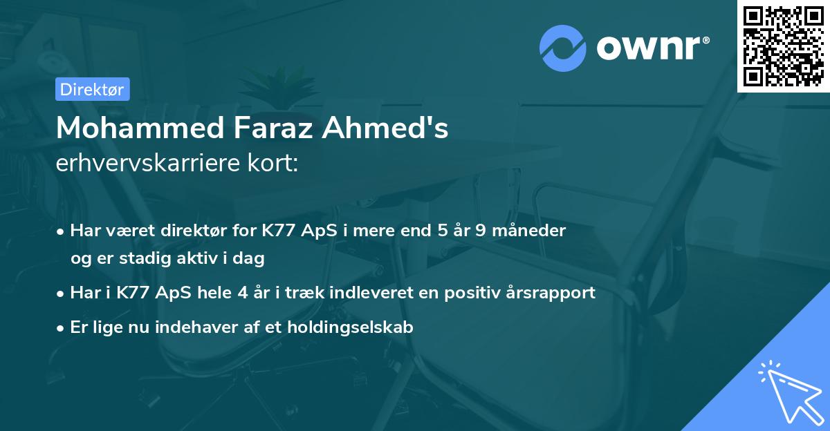 Mohammed Faraz Ahmed's erhvervskarriere kort