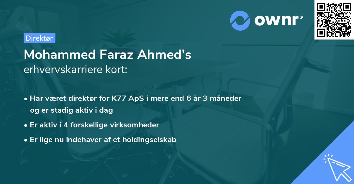 Mohammed Faraz Ahmed's erhvervskarriere kort