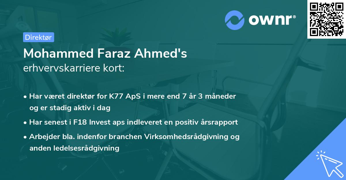 Mohammed Faraz Ahmed's erhvervskarriere kort