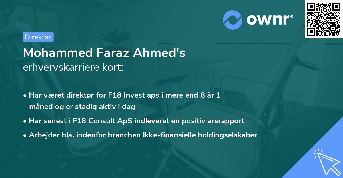 Mohammed Faraz Ahmed's erhvervskarriere kort