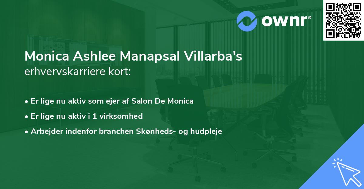 Monica Ashlee Manapsal Villarba's erhvervskarriere kort