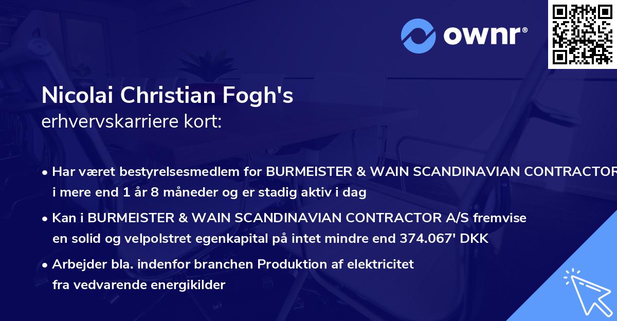 Nicolai Christian Fogh's erhvervskarriere kort