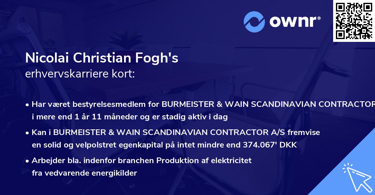 Nicolai Christian Fogh's erhvervskarriere kort