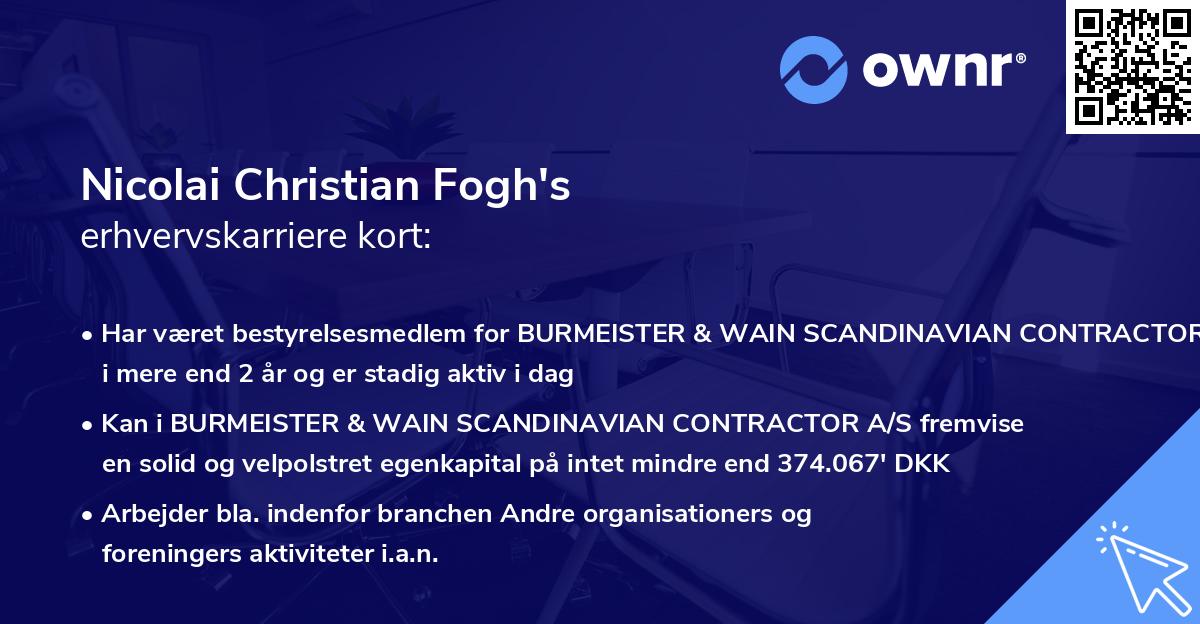 Nicolai Christian Fogh's erhvervskarriere kort